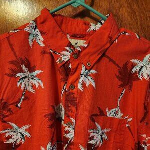 Men's XL American Eagle Red Floral Hawaiian Short Sleeve Button Down Shirt